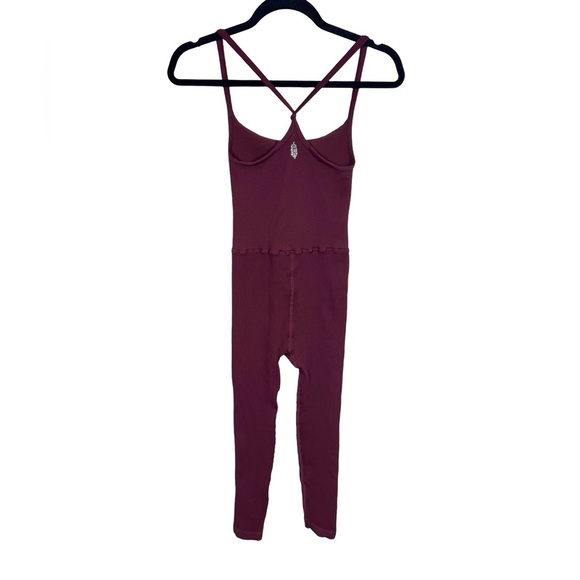 Free People Movement Happiness Runs Square Neck Onesie Jumpsuit in Oxblood M/L - Picture 8 of 11